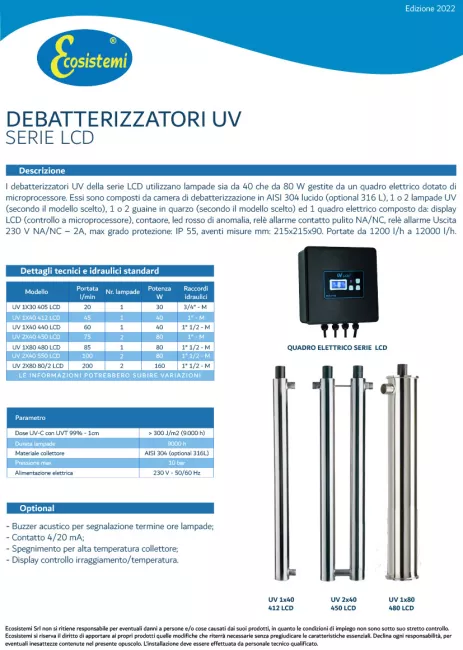 Stérilisateurs UV - SÉRIE LCD